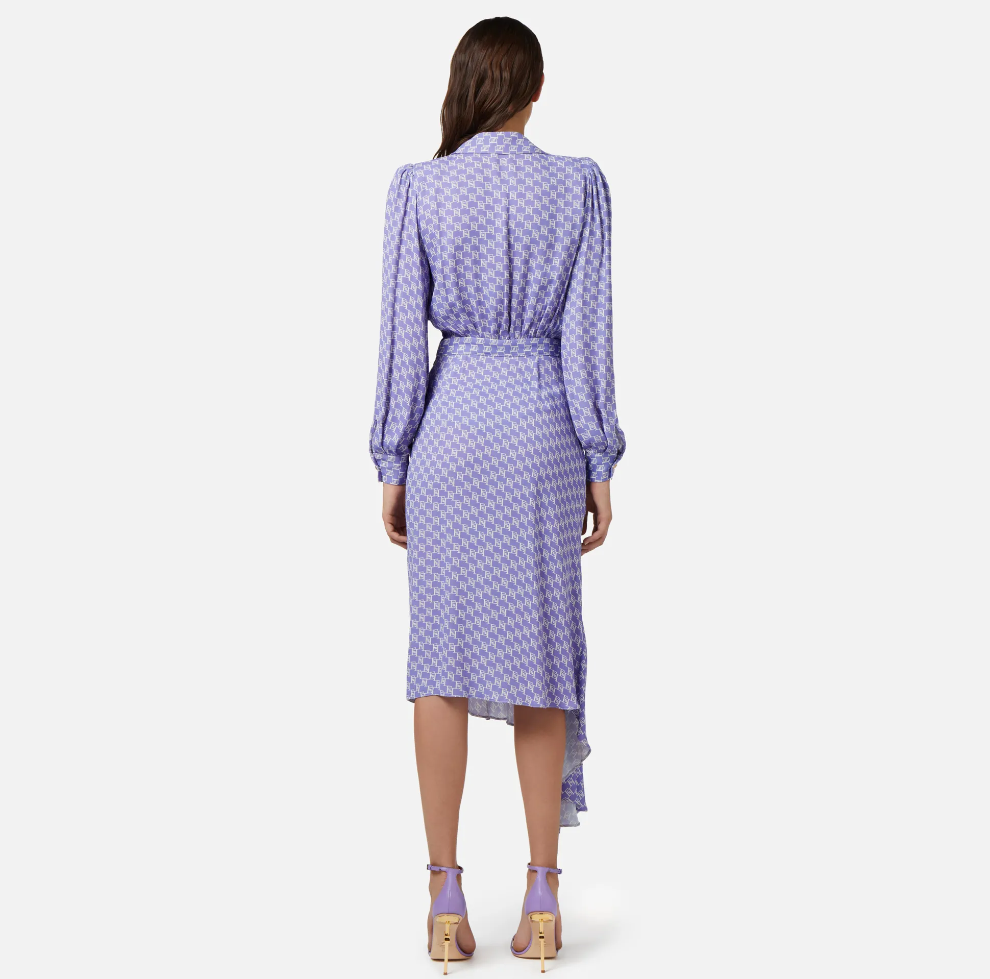 Elisabetta Franchi Abiti^Abito Chemisier Asimmetrico In Georgette Con Stampa Logo