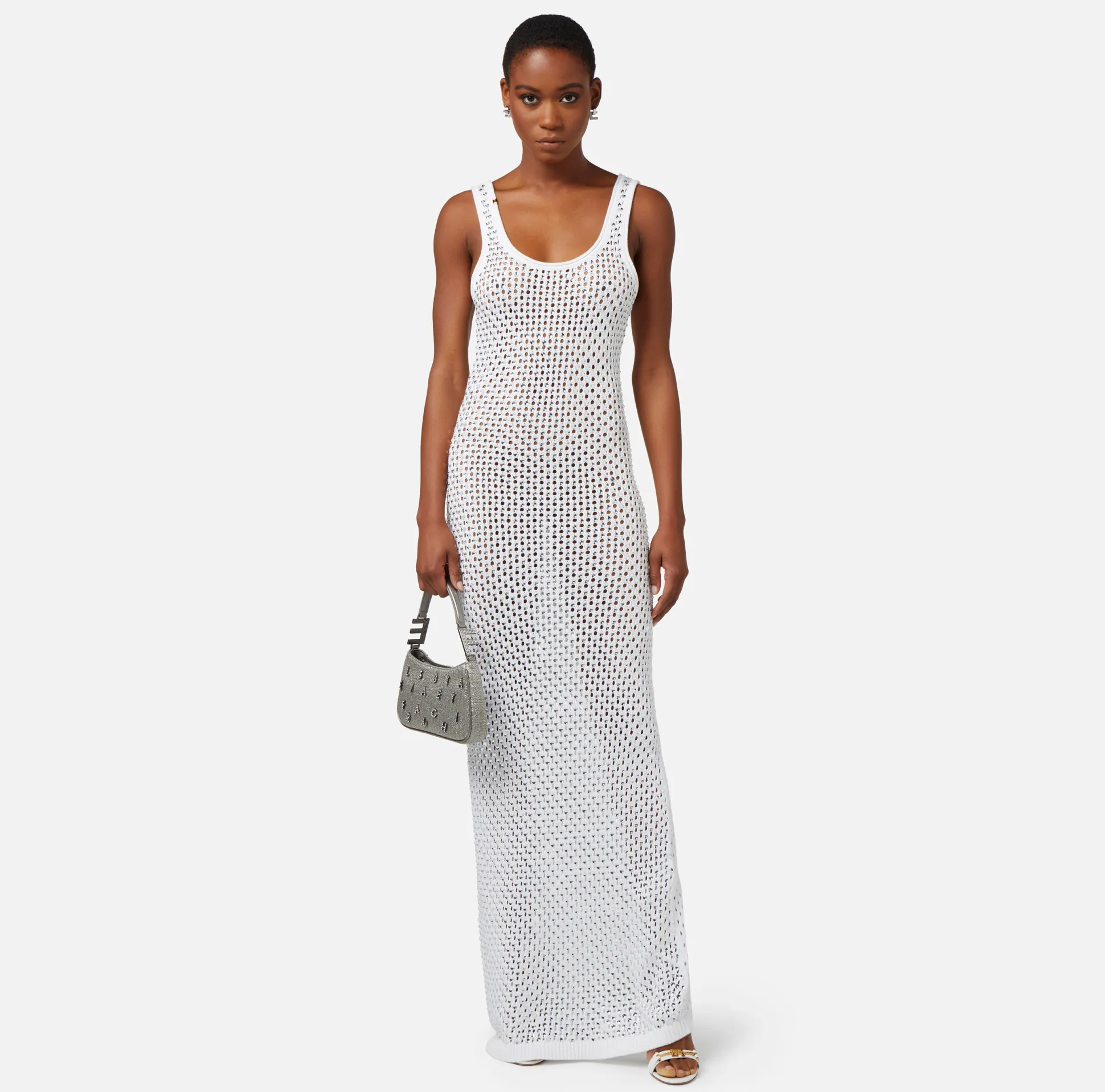 Elisabetta Franchi Abiti^Abito Lungo In Cotone Punto Rete Con Strass