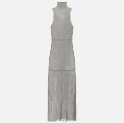 Elisabetta Franchi Abiti^Abito Lungo In Viscosa Lucida A Coste Con Scollo All'Americana