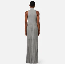 Elisabetta Franchi Abiti^Abito Lungo In Viscosa Lucida A Coste Con Scollo All'Americana
