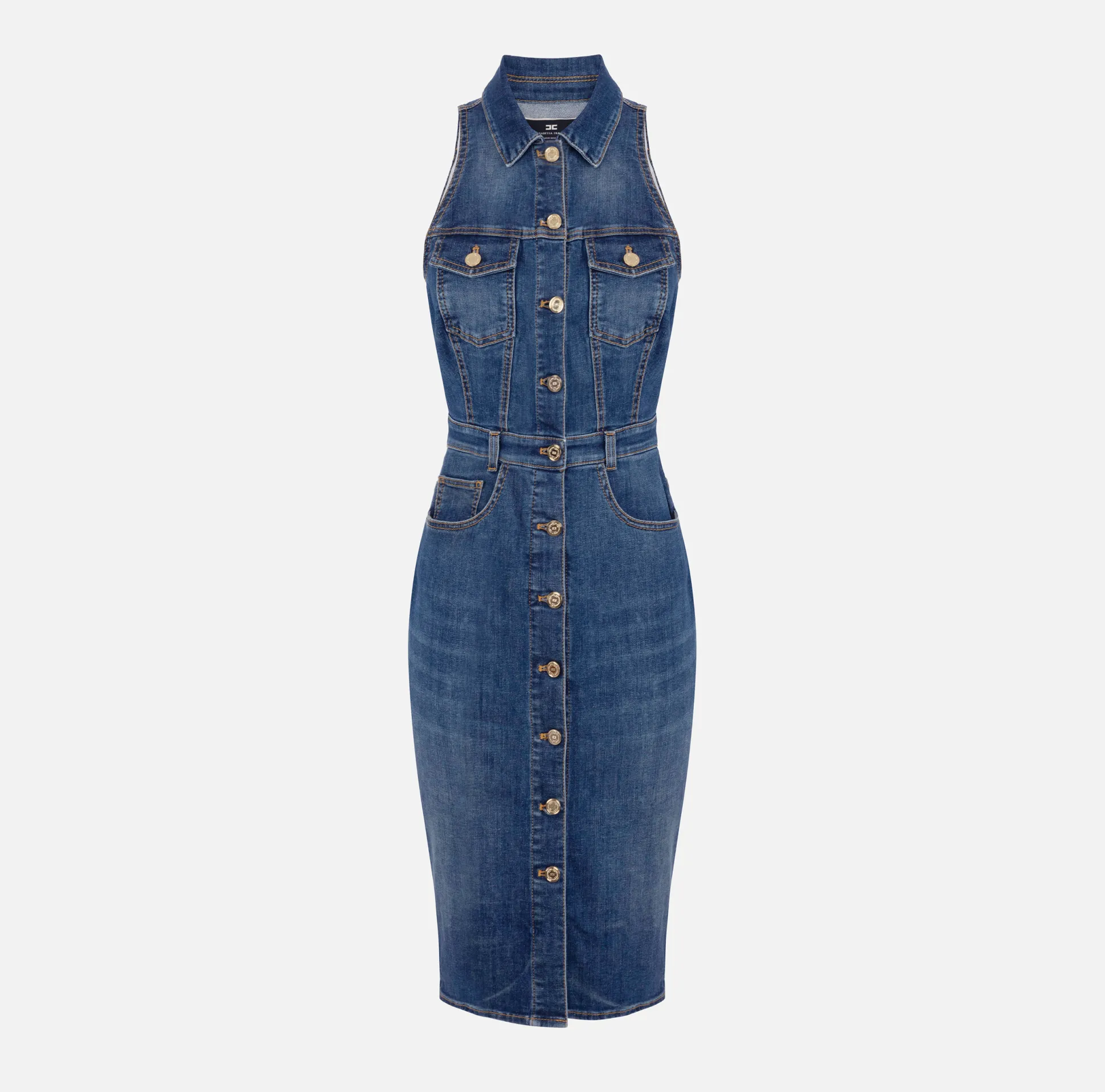 Elisabetta Franchi Abiti^Abito Midi In Denim Con Abbottonatura