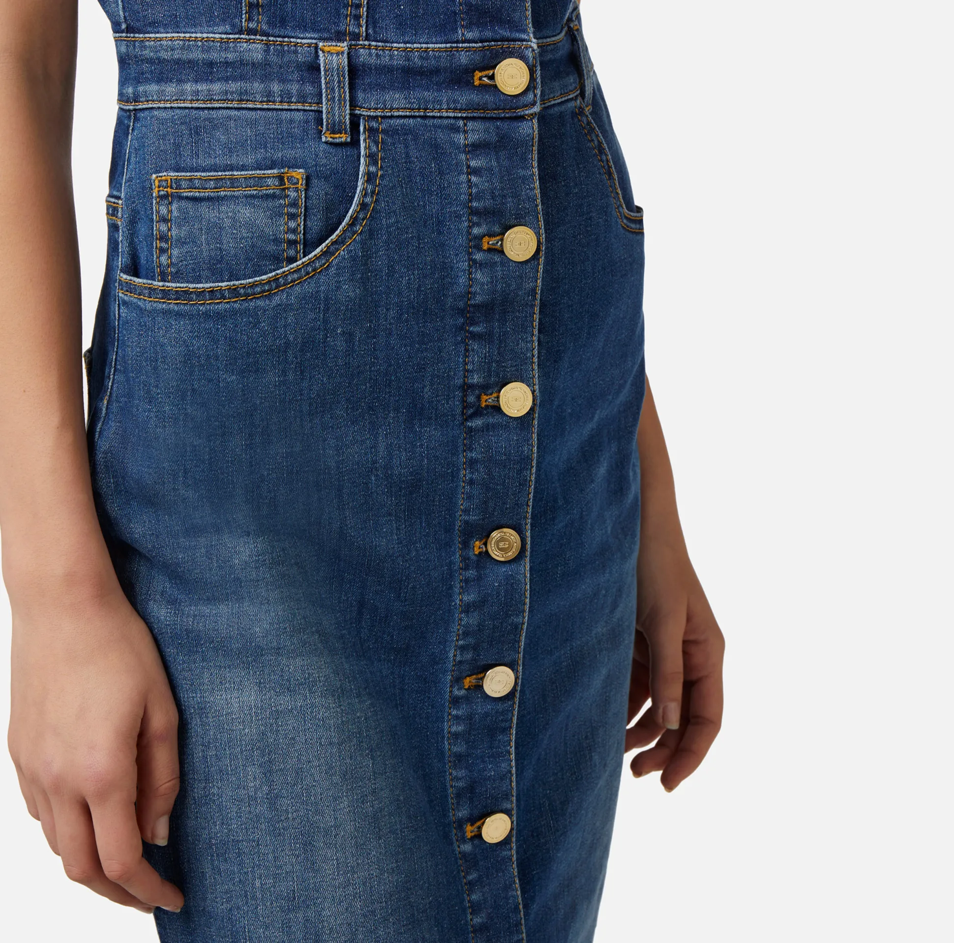 Elisabetta Franchi Abiti^Abito Midi In Denim Con Abbottonatura