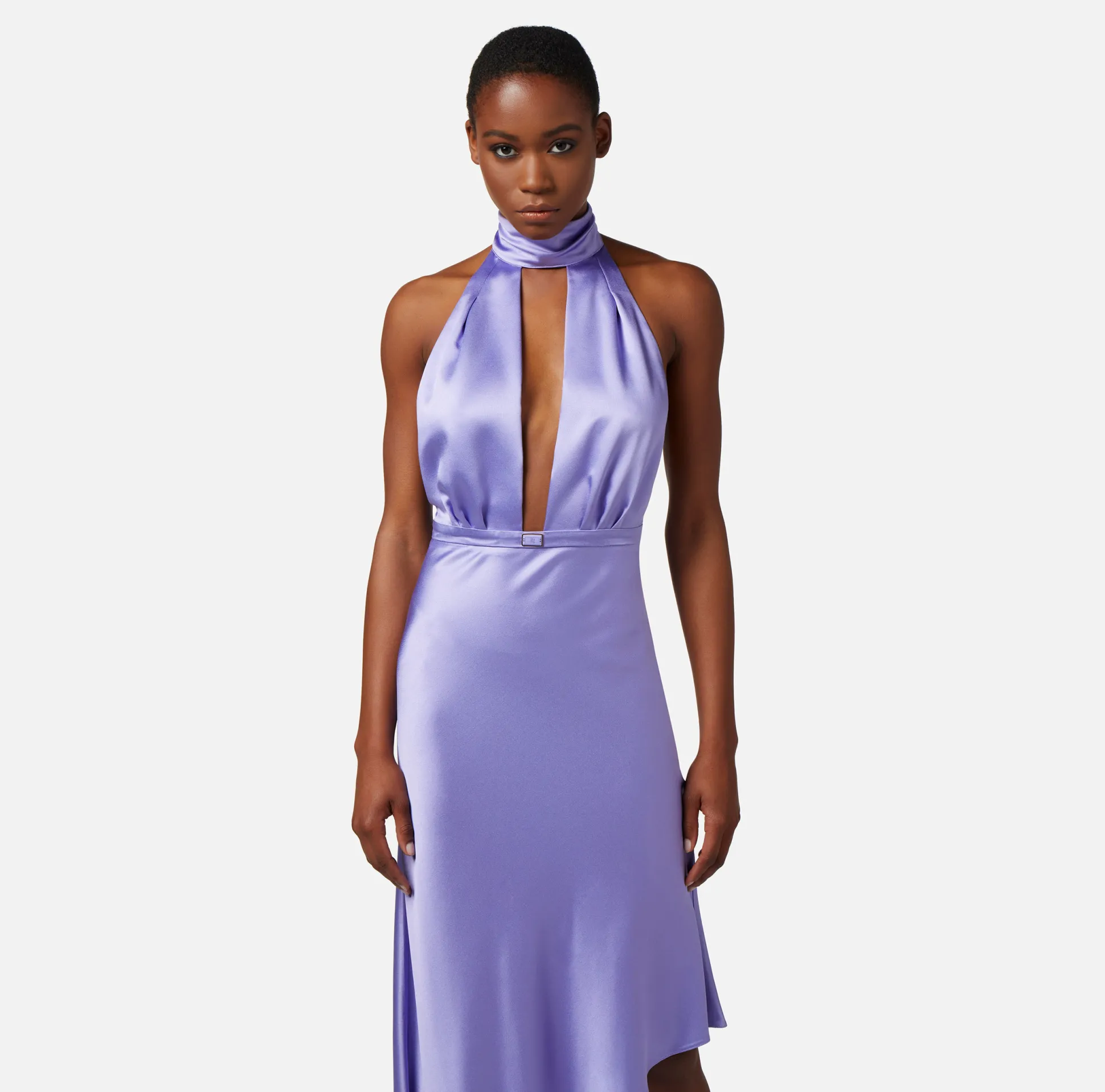 Elisabetta Franchi Abiti^Abito Midi In Raso Con Gonna Asimmetrica
