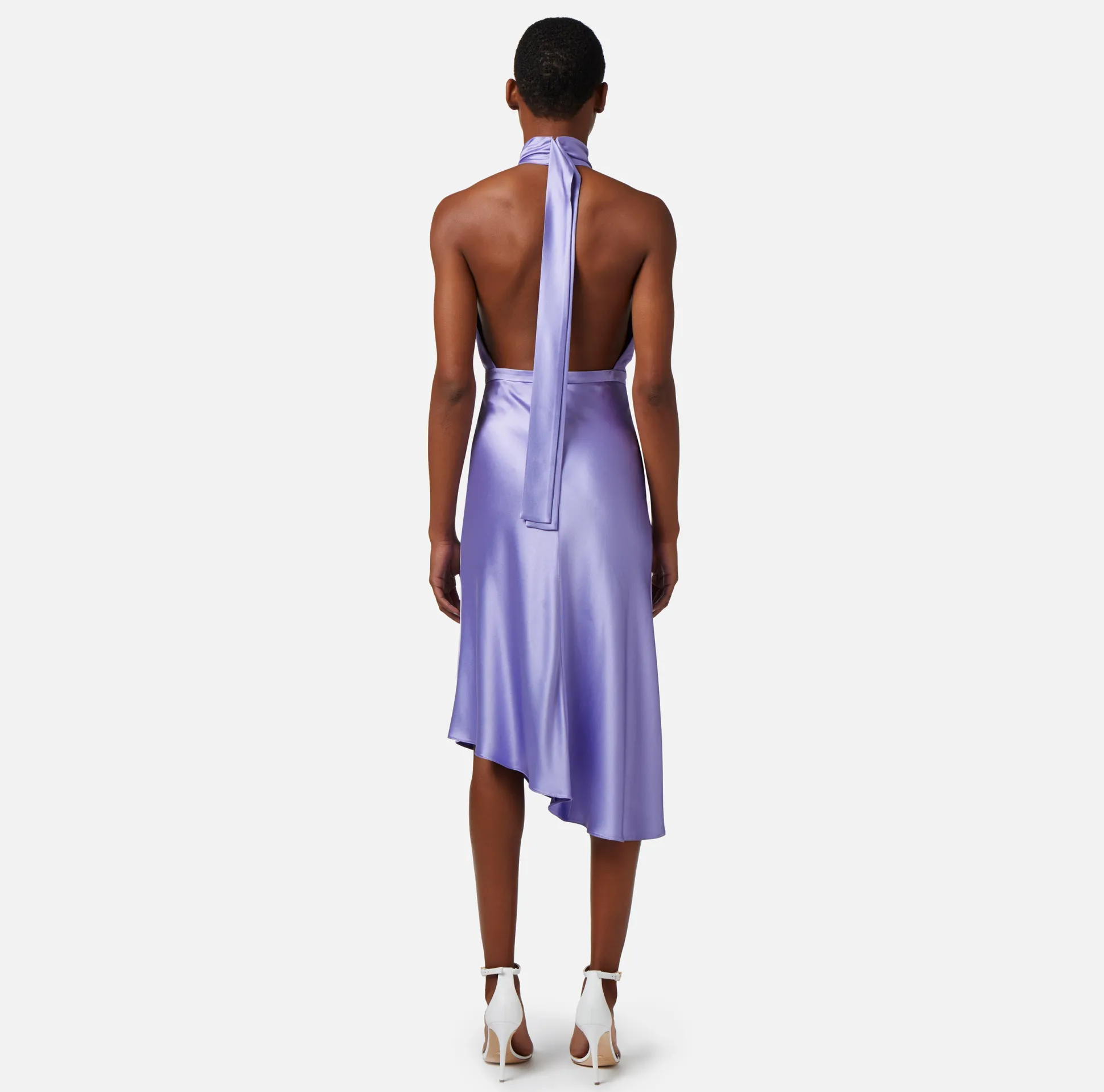 Elisabetta Franchi Abiti^Abito Midi In Raso Con Gonna Asimmetrica
