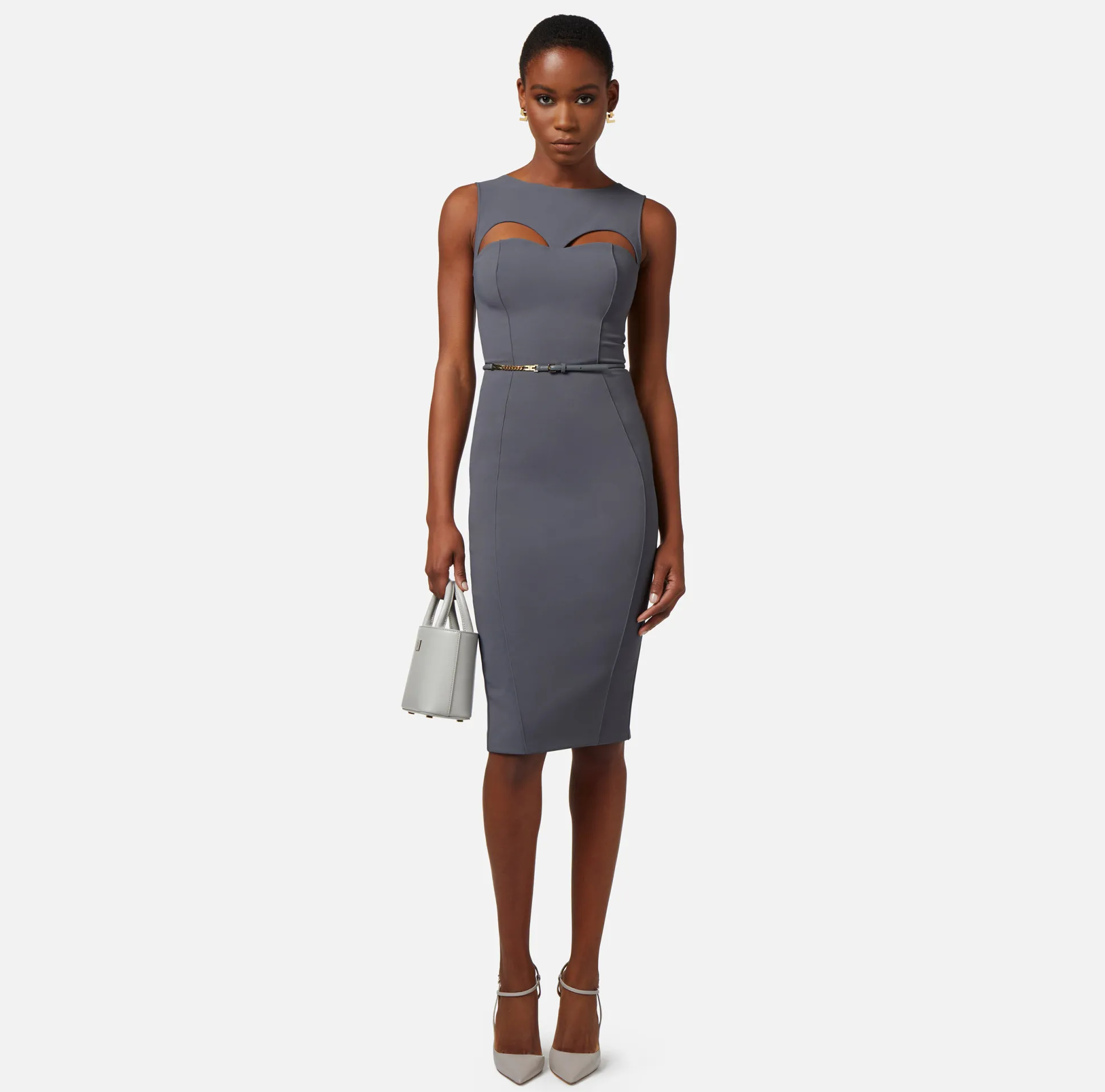 Elisabetta Franchi Abiti^Abito Midi In Tessuto Tecnico Con Cintura E Cut Out