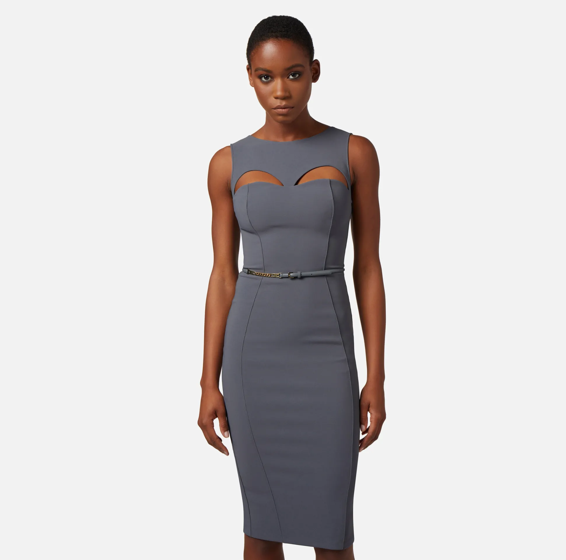 Elisabetta Franchi Abiti^Abito Midi In Tessuto Tecnico Con Cintura E Cut Out