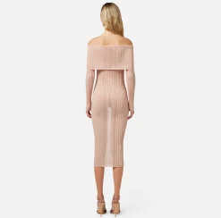 Elisabetta Franchi Abiti^Abito Midi In Viscosa A Coste Con Maxi Collo