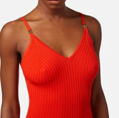 Elisabetta Franchi Abiti^Abito Midi In Viscosa A Costine Con Spalline