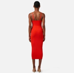 Elisabetta Franchi Abiti^Abito Midi In Viscosa A Costine Con Spalline