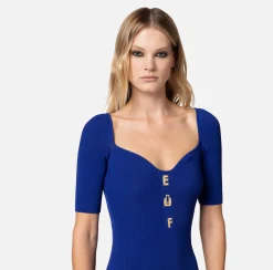Elisabetta Franchi Abiti^Abito Midi In Viscosa A Costine Con Lettering