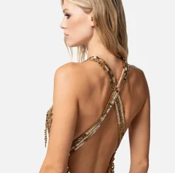 Elisabetta Franchi Abiti^Abito Red Carpet Con Frange Di Perline E Paillettes