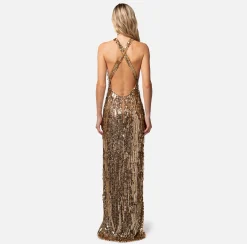 Elisabetta Franchi Abiti^Abito Red Carpet Con Frange Di Perline E Paillettes