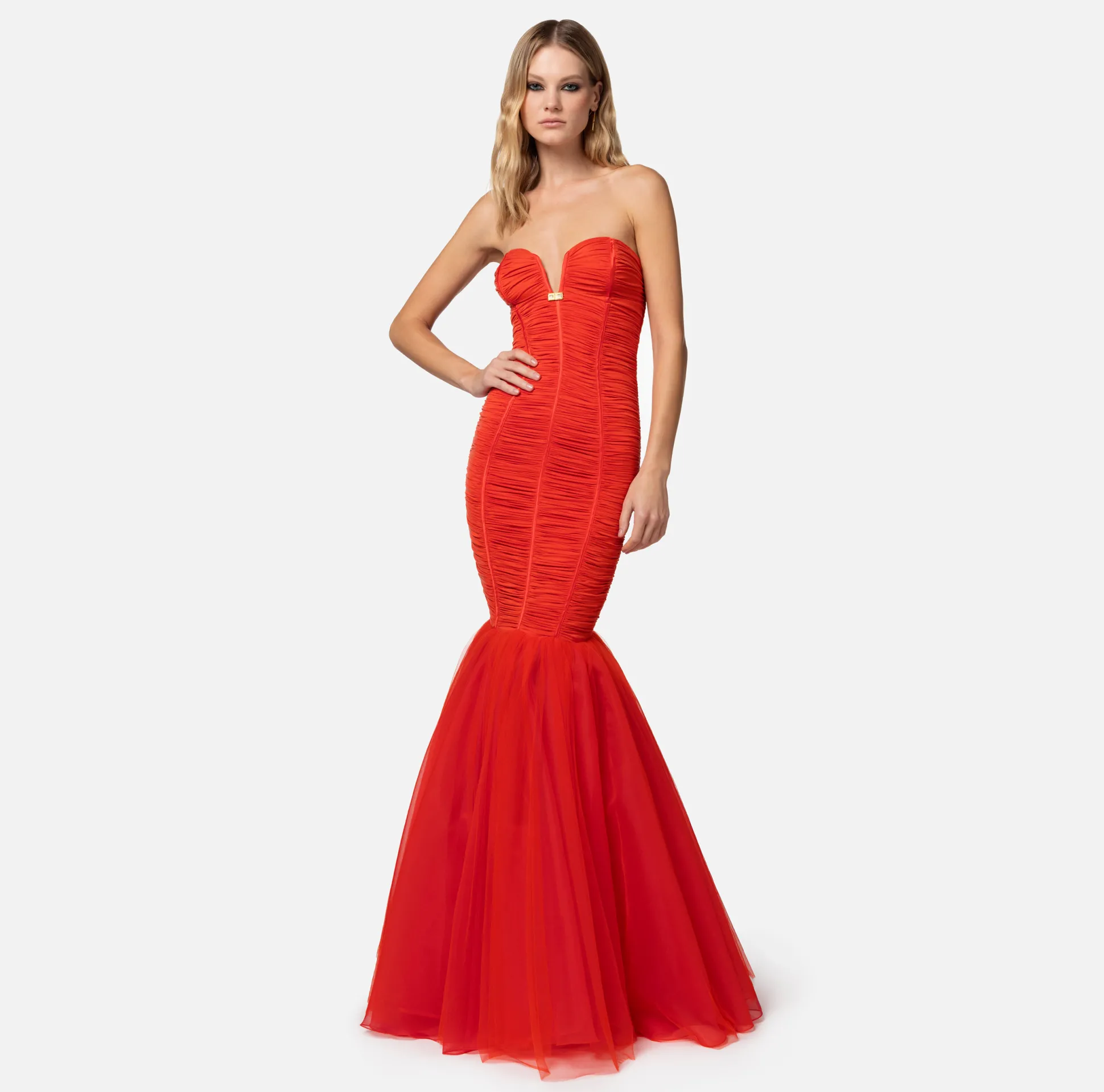 Elisabetta Franchi Abiti^Abito Red Carpet In Jersey Con Balza Di Tulle