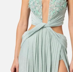 Elisabetta Franchi Abiti^Abito Red Carpet In Jersey Lurex Plissettato Con Ricamo
