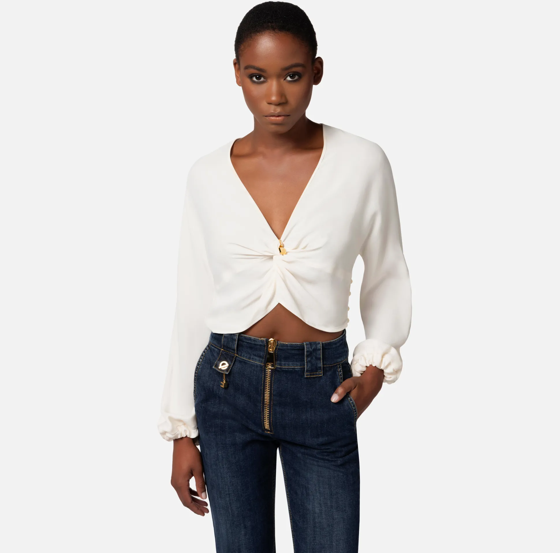 Elisabetta Franchi Camicie E Bluse^Blusa Cropped In Georgette Di Viscosa Con Nodo