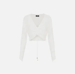 Elisabetta Franchi Camicie E Bluse^Blusa Cropped In Georgette Di Viscosa Con Coulisse