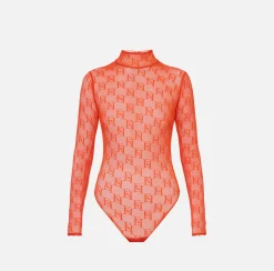 Elisabetta Franchi Top, T-Shirt & Body^Body A Maniche Lunghe In Tulle Logo