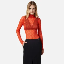 Elisabetta Franchi Top, T-Shirt & Body^Body A Maniche Lunghe In Tulle Logo