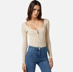 Elisabetta Franchi Top, T-Shirt & Body^Body A Maniche Lunghe In Viscosa Punto Traforato