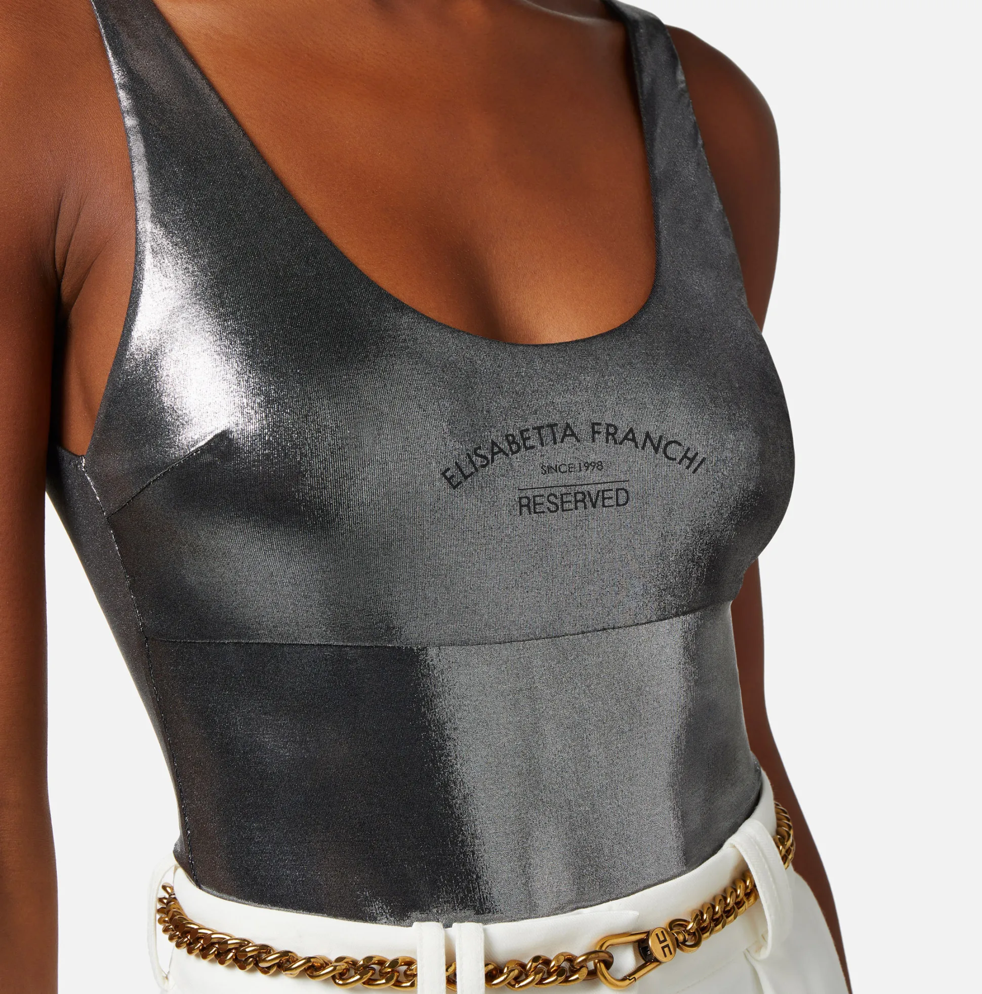 Elisabetta Franchi Top, T-Shirt & Body^Body In Jersey Metallico Con Stampa Logo