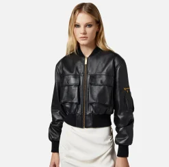Elisabetta Franchi Giacche & Trench^Bomber Cropped In Pelle