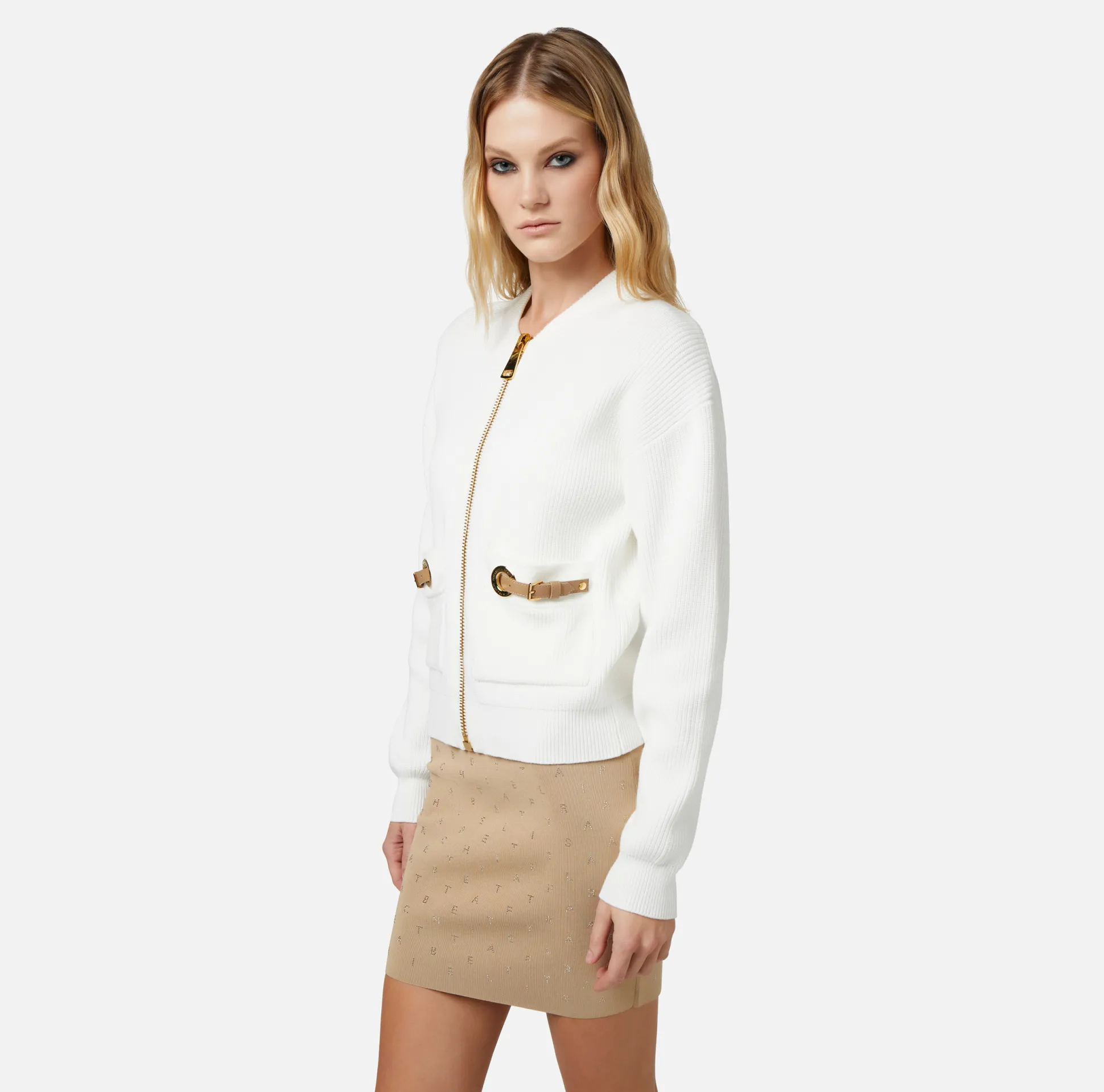 Elisabetta Franchi Maglieria E Felpe^Bomber In Viscosa Con Cinturini Sulle Tasche