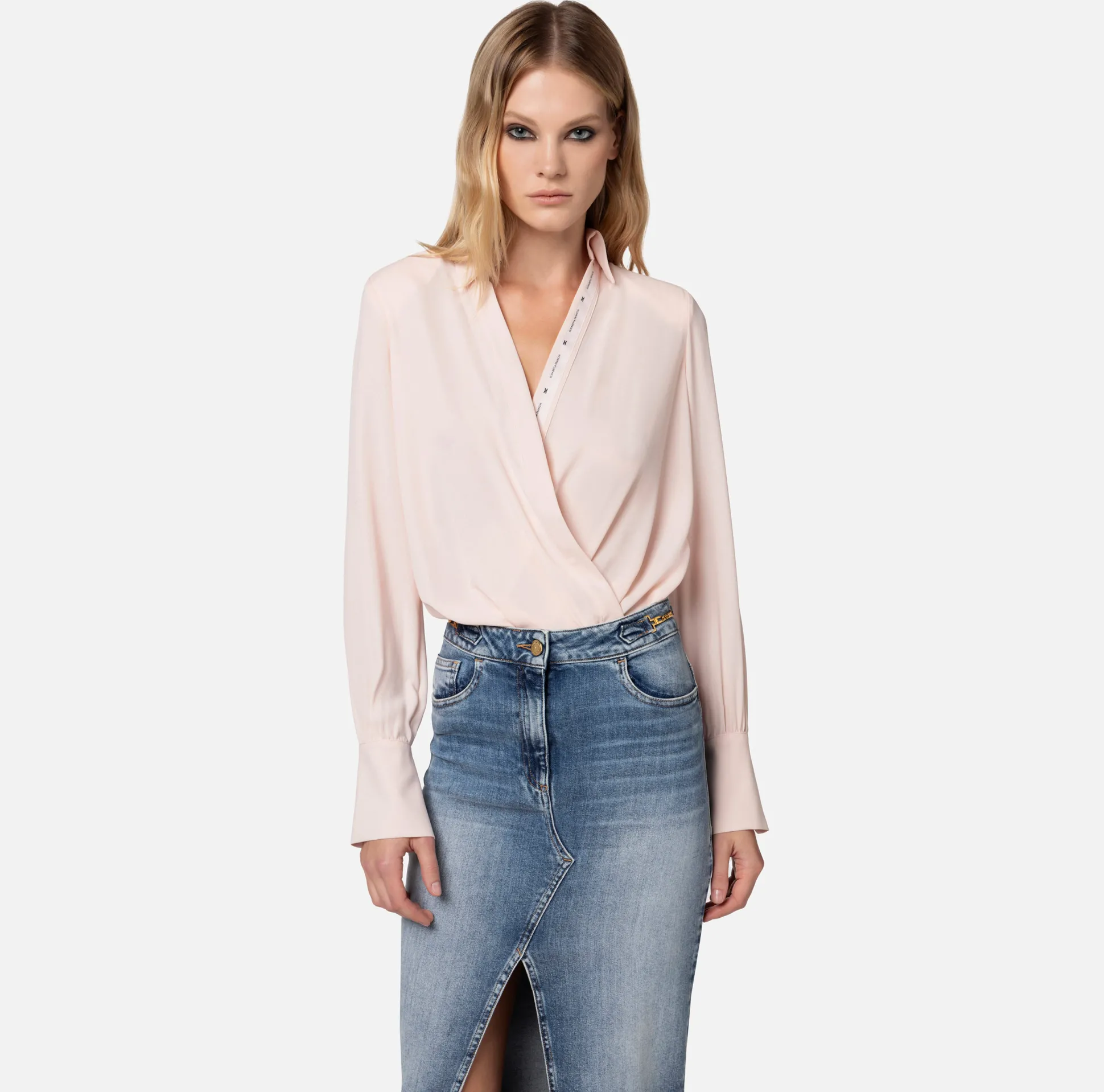 Elisabetta Franchi Top, T-Shirt & Body^Camicia Body In Georgette Incrociata Con Nastro Logato
