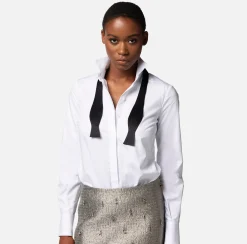 Elisabetta Franchi Top, T-Shirt & Body^Camicia Body In Popeline Di Cotone Con Cravattino