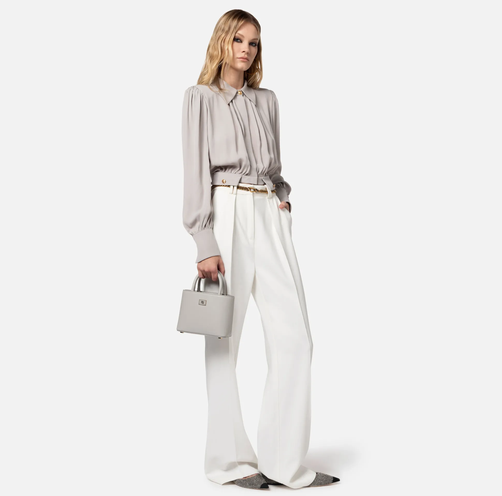 Elisabetta Franchi Camicie E Bluse^Camicia Cropped In Georgette Di Viscosa