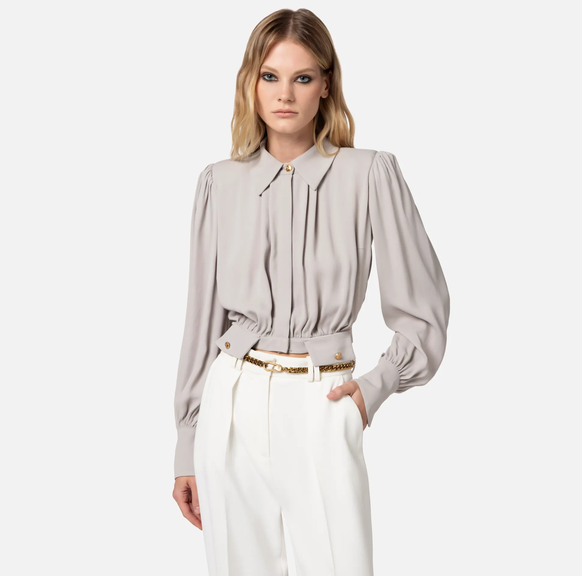 Elisabetta Franchi Camicie E Bluse^Camicia Cropped In Georgette Di Viscosa