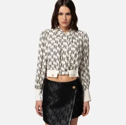 Elisabetta Franchi Camicie E Bluse^Camicia Cropped In Georgette Di Viscosa Stampa Logo