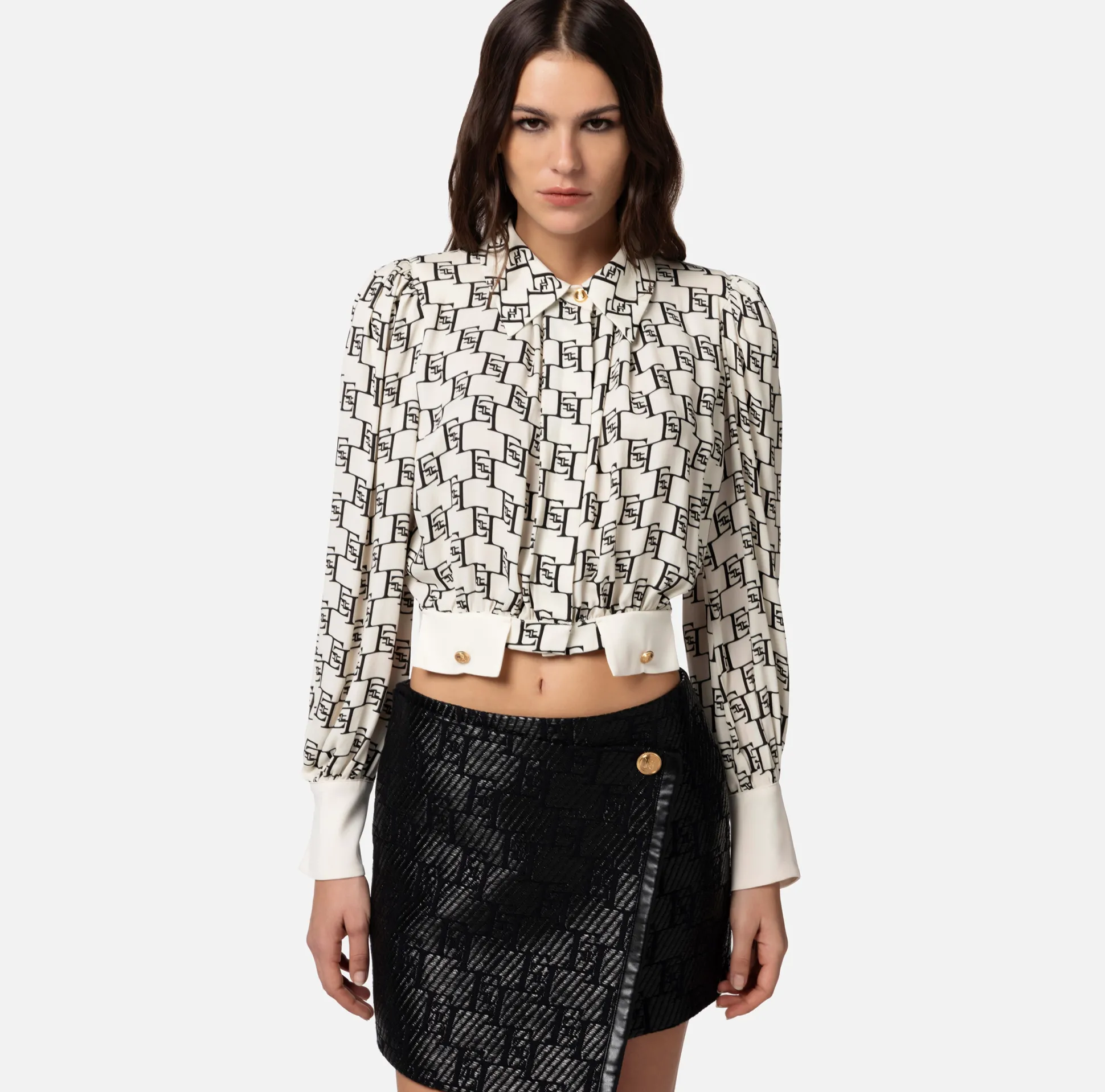 Elisabetta Franchi Camicie E Bluse^Camicia Cropped In Georgette Di Viscosa Stampa Logo
