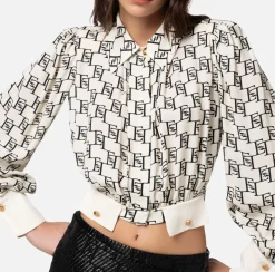 Elisabetta Franchi Camicie E Bluse^Camicia Cropped In Georgette Di Viscosa Stampa Logo