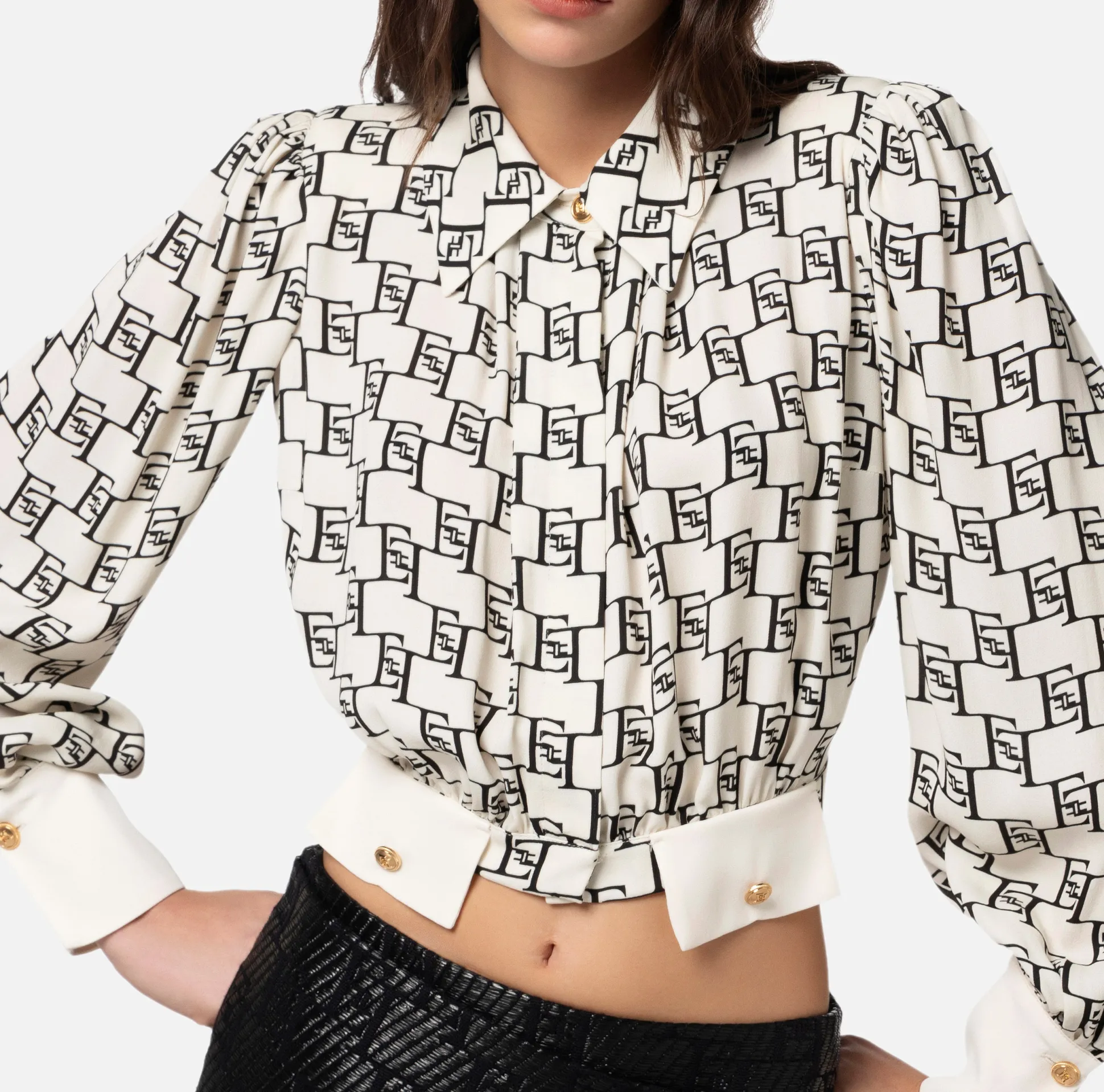 Elisabetta Franchi Camicie E Bluse^Camicia Cropped In Georgette Di Viscosa Stampa Logo
