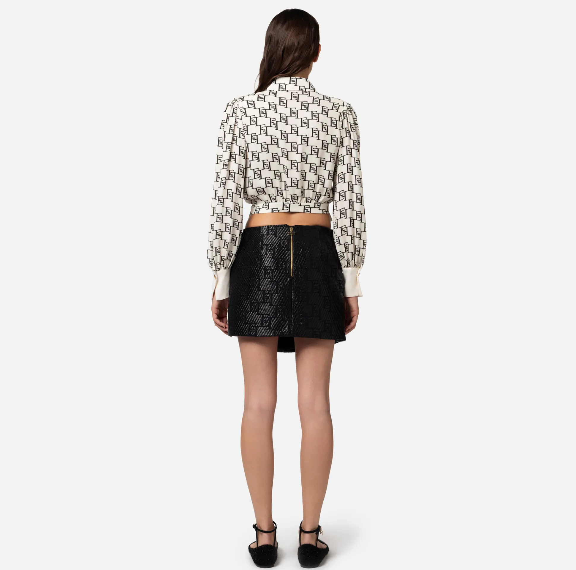 Elisabetta Franchi Camicie E Bluse^Camicia Cropped In Georgette Di Viscosa Stampa Logo