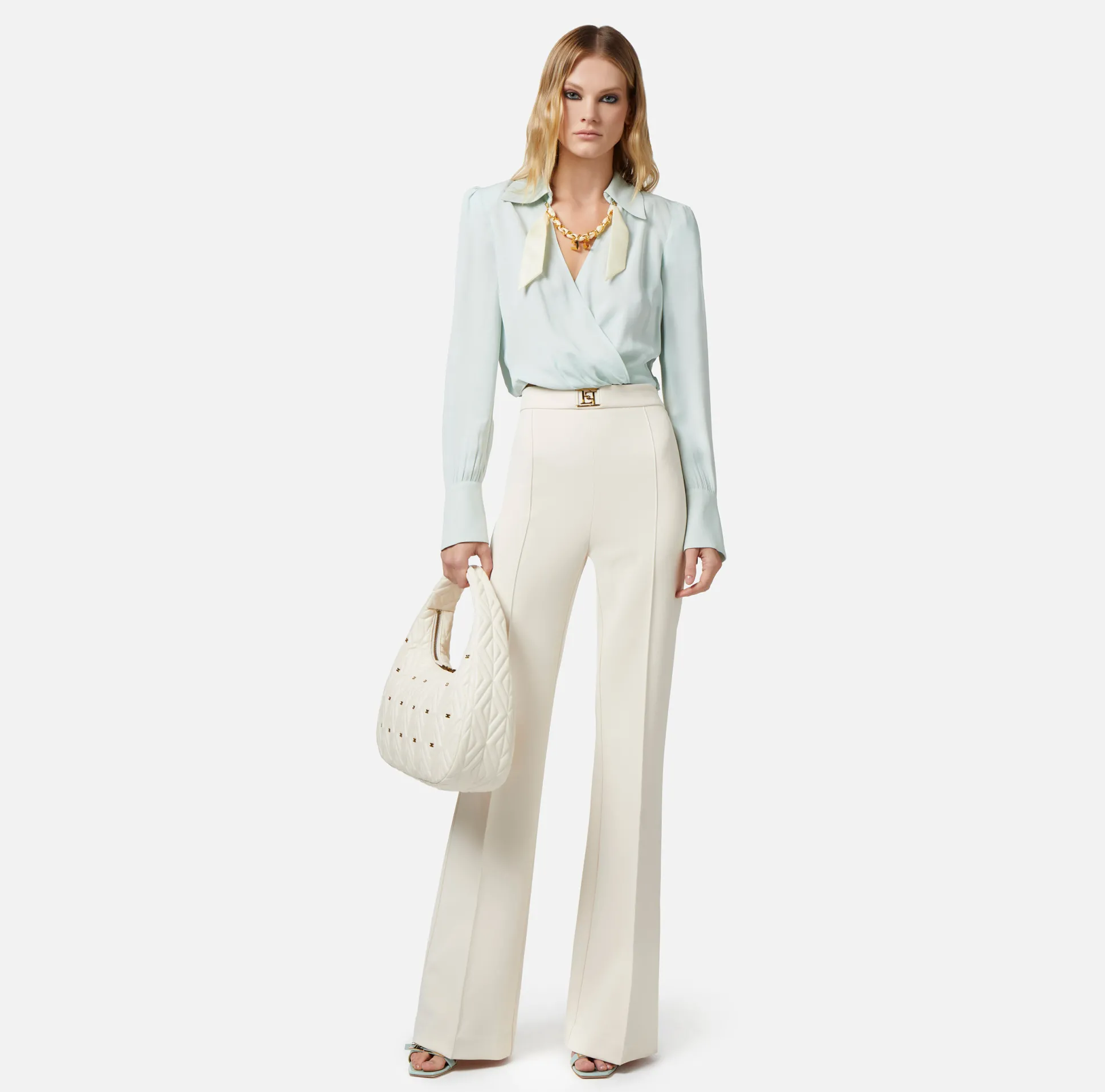 Elisabetta Franchi Camicie E Bluse^Camicia Cropped In Georgette Di Viscosa Con Catena Foulard