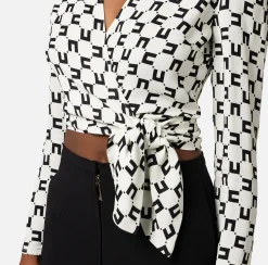 Elisabetta Franchi Camicie E Bluse^Camicia Cropped In Georgette Di Viscosa Stampa Logo Con Nodo