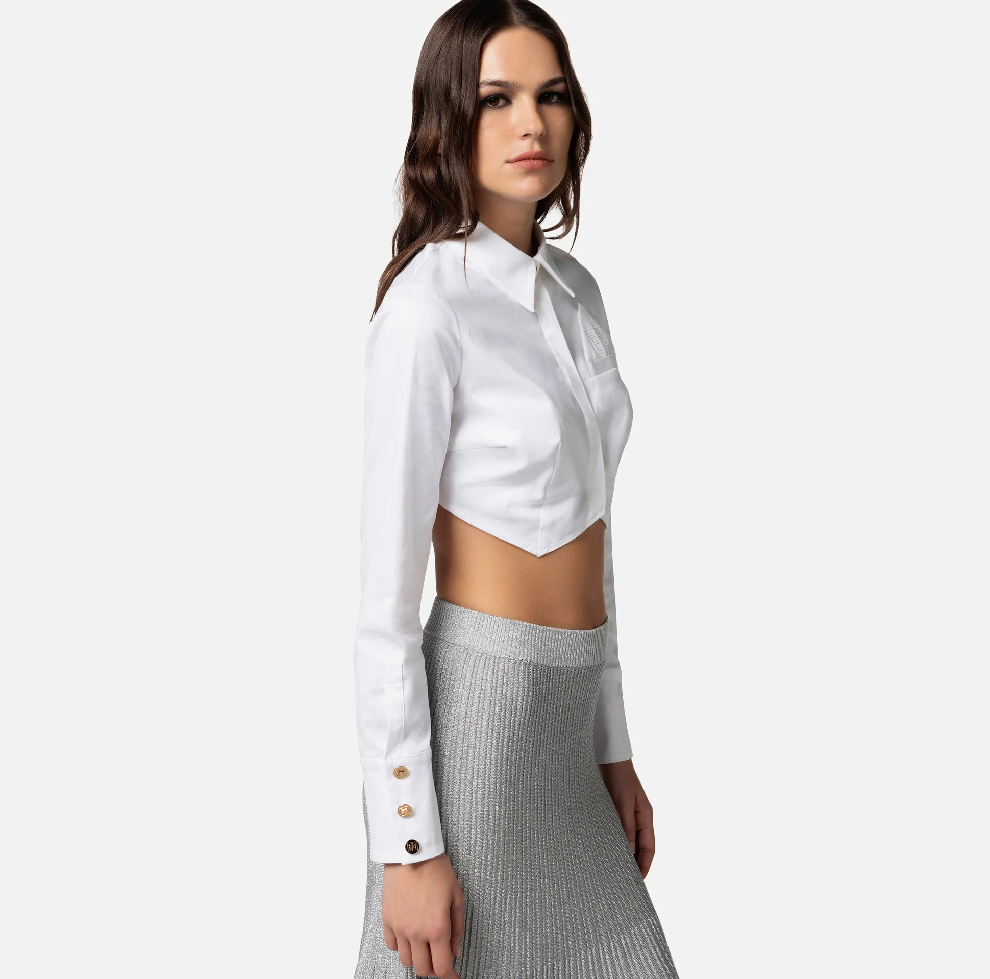 Elisabetta Franchi Camicie E Bluse^Camicia Cropped In Popeline Di Cotone
