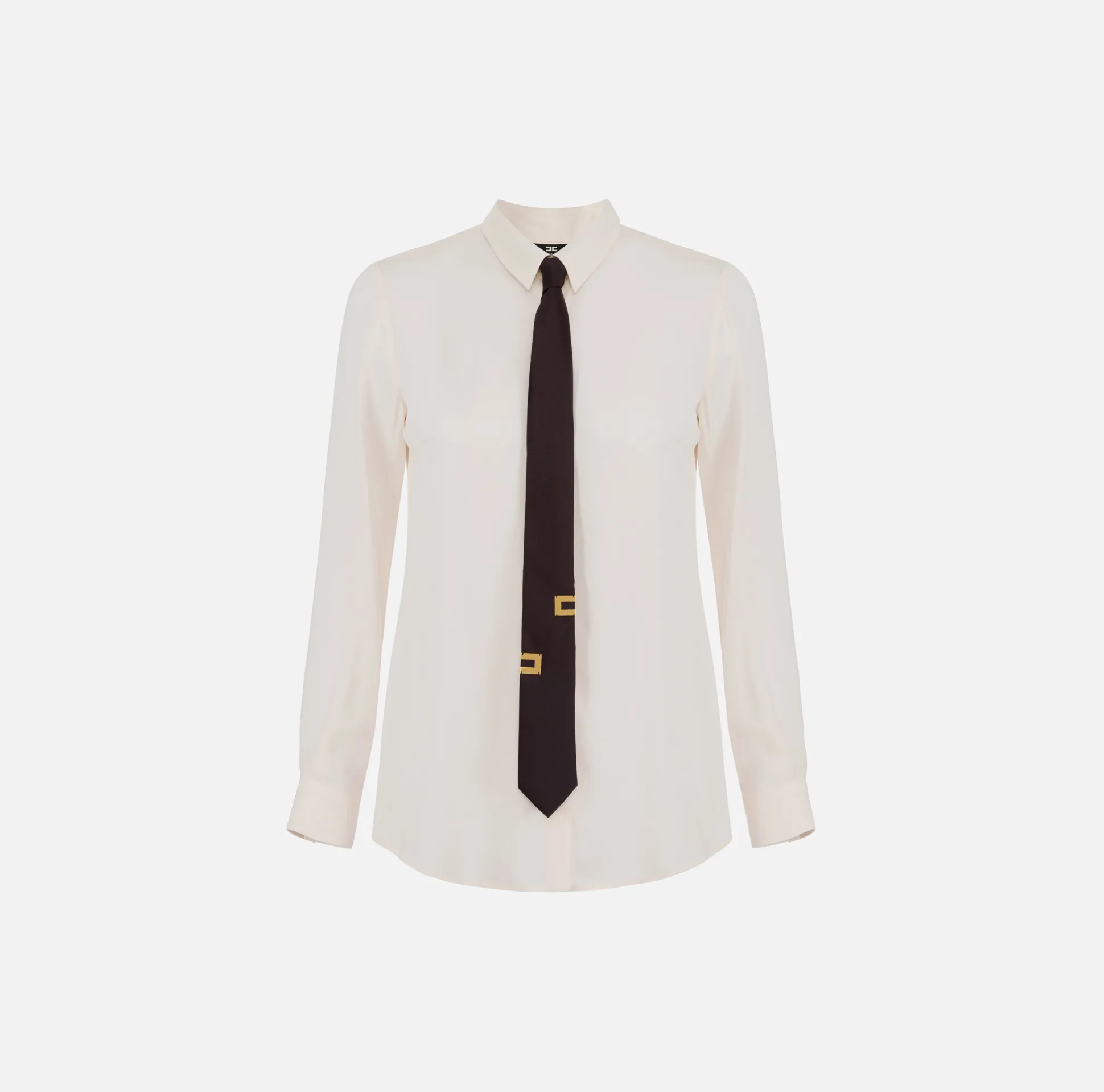Elisabetta Franchi Camicie E Bluse^Camicia Dritta In Georgette Di Viscosa Con Cravatta Lettering