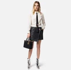 Elisabetta Franchi Camicie E Bluse^Camicia Dritta In Georgette Di Viscosa Con Cravatta Lettering