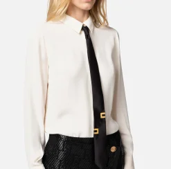 Elisabetta Franchi Camicie E Bluse^Camicia Dritta In Georgette Di Viscosa Con Cravatta Lettering