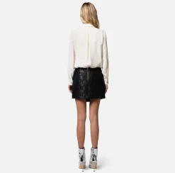 Elisabetta Franchi Camicie E Bluse^Camicia Dritta In Georgette Di Viscosa Con Cravatta Lettering