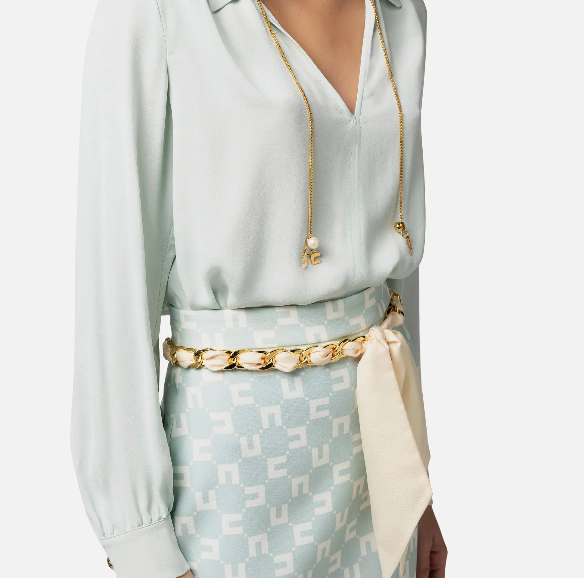 Elisabetta Franchi Camicie E Bluse^Camicia In Georgette Di Viscosa Con Accessorio Sul Collo