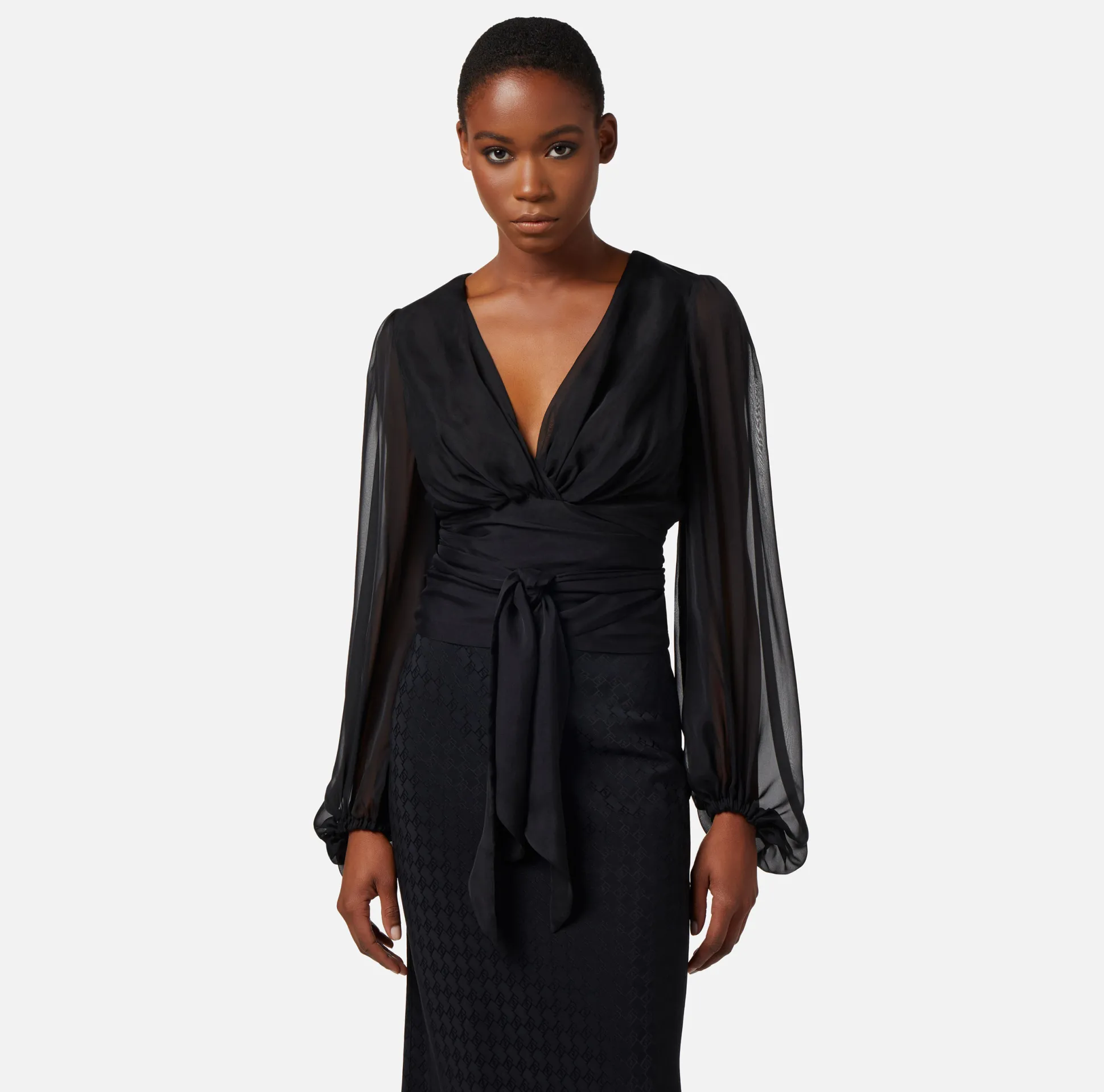 Elisabetta Franchi Camicie E Bluse^Camicia In Voile Di Seta Con Fusciacca
