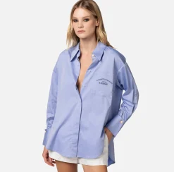 Elisabetta Franchi Camicie E Bluse^Camicia Svasata In Popeline Di Cotone Con Ricamo Logo