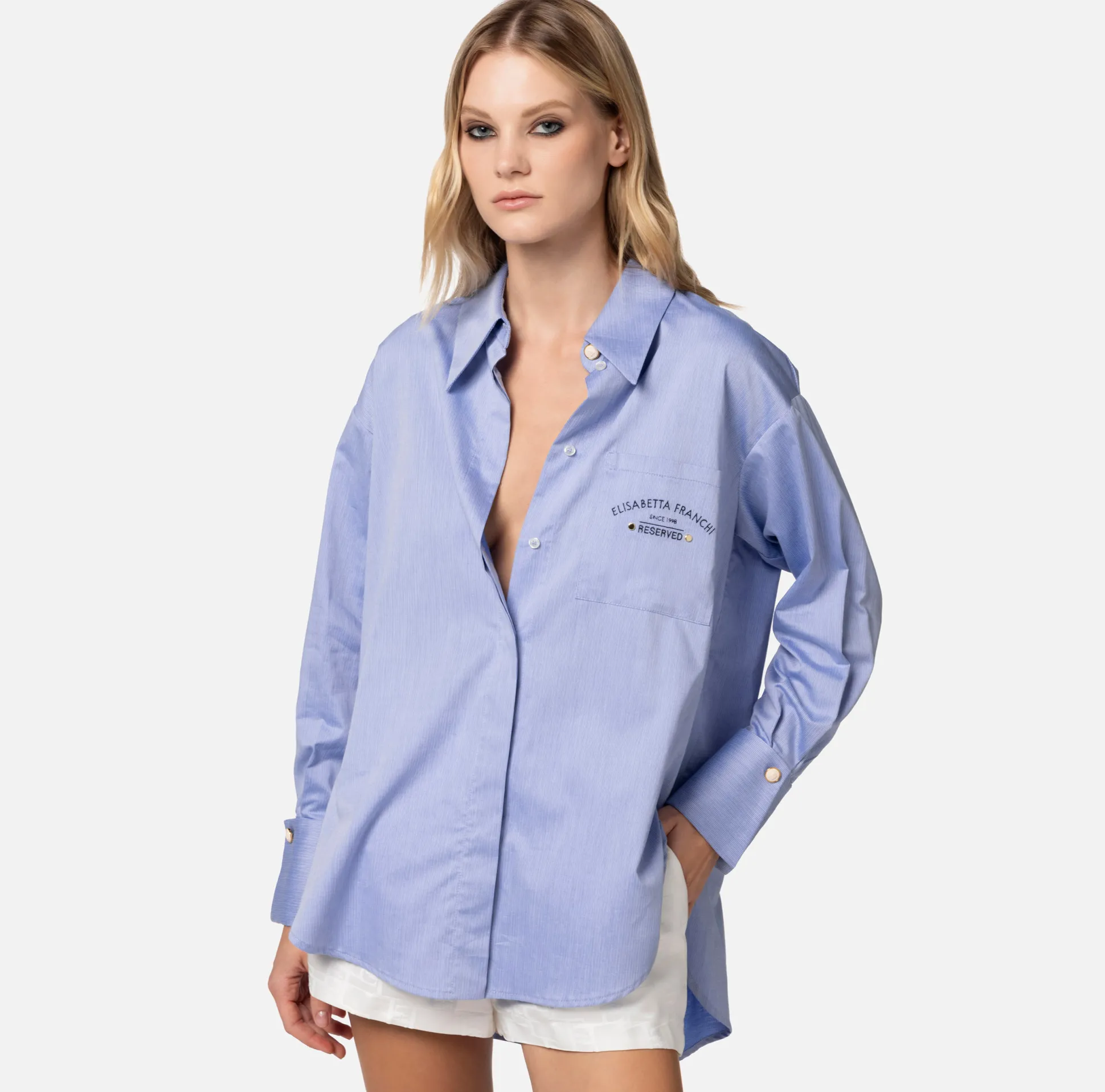 Elisabetta Franchi Camicie E Bluse^Camicia Svasata In Popeline Di Cotone Con Ricamo Logo