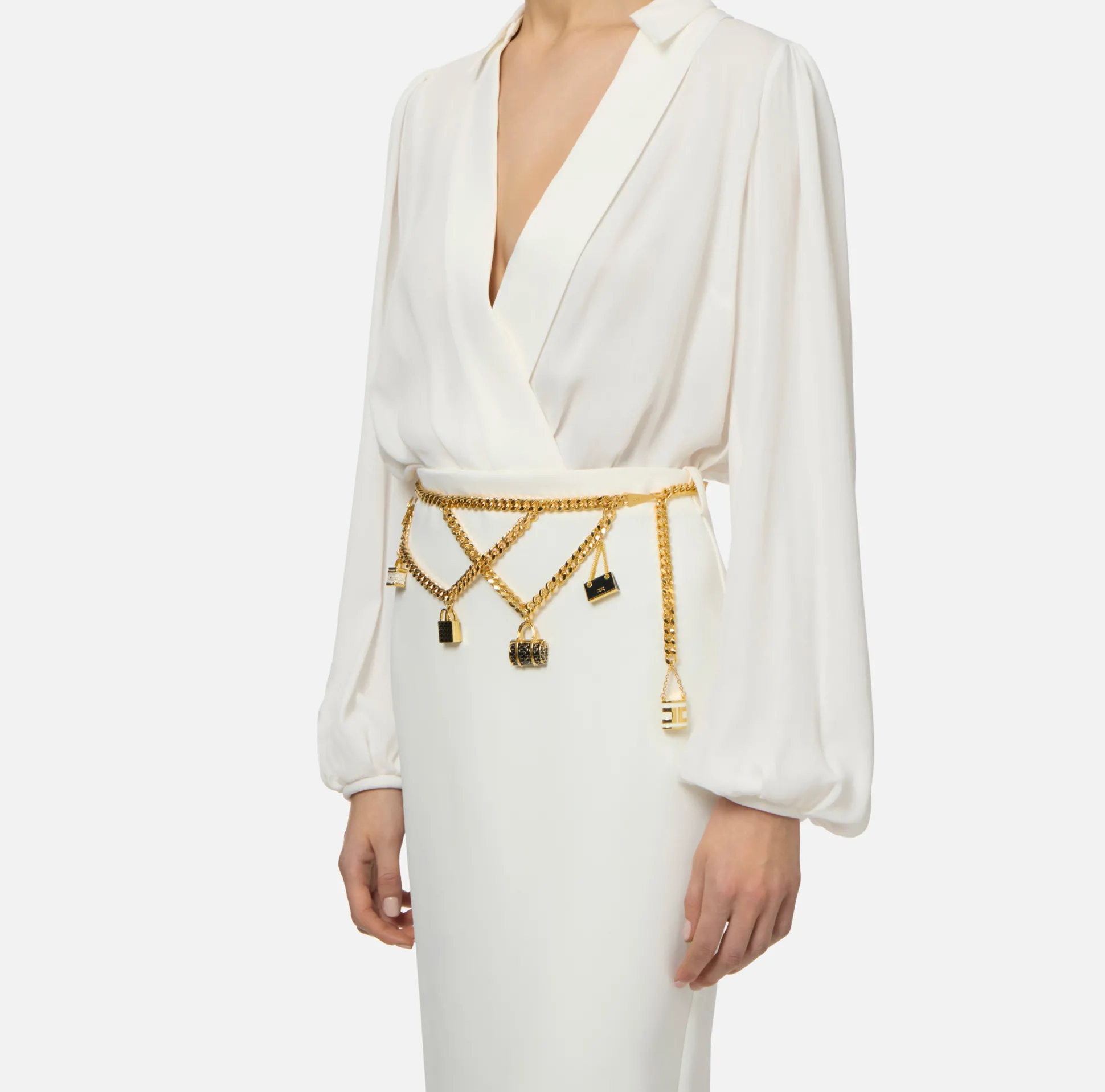 Elisabetta Franchi Mostra Tutti^Cintura Catena In Metallo Dorato Con Charms Borse