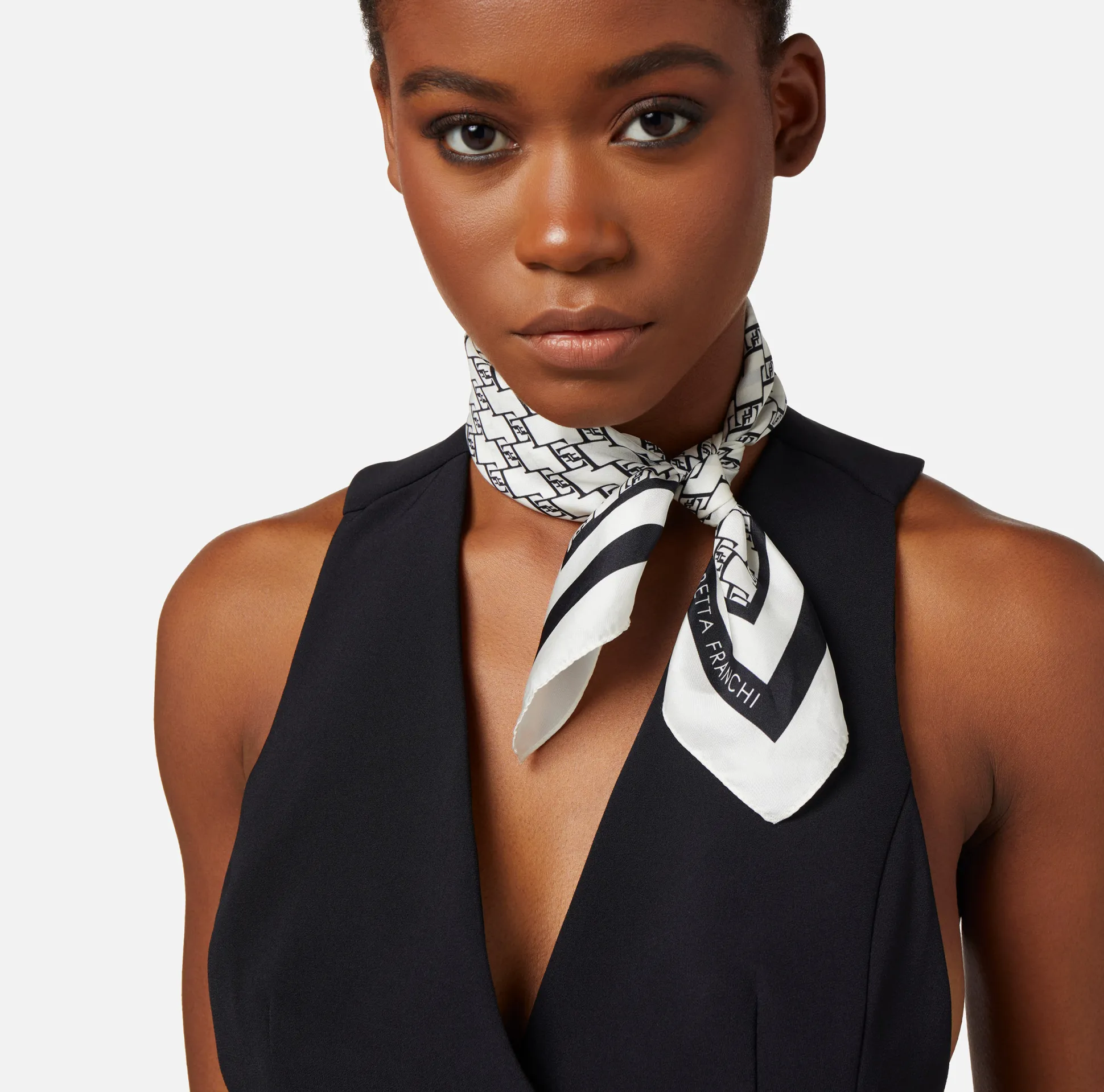 Elisabetta Franchi Mostra Tutti^Foulard Medio In Twill Di Seta Stampa Logo