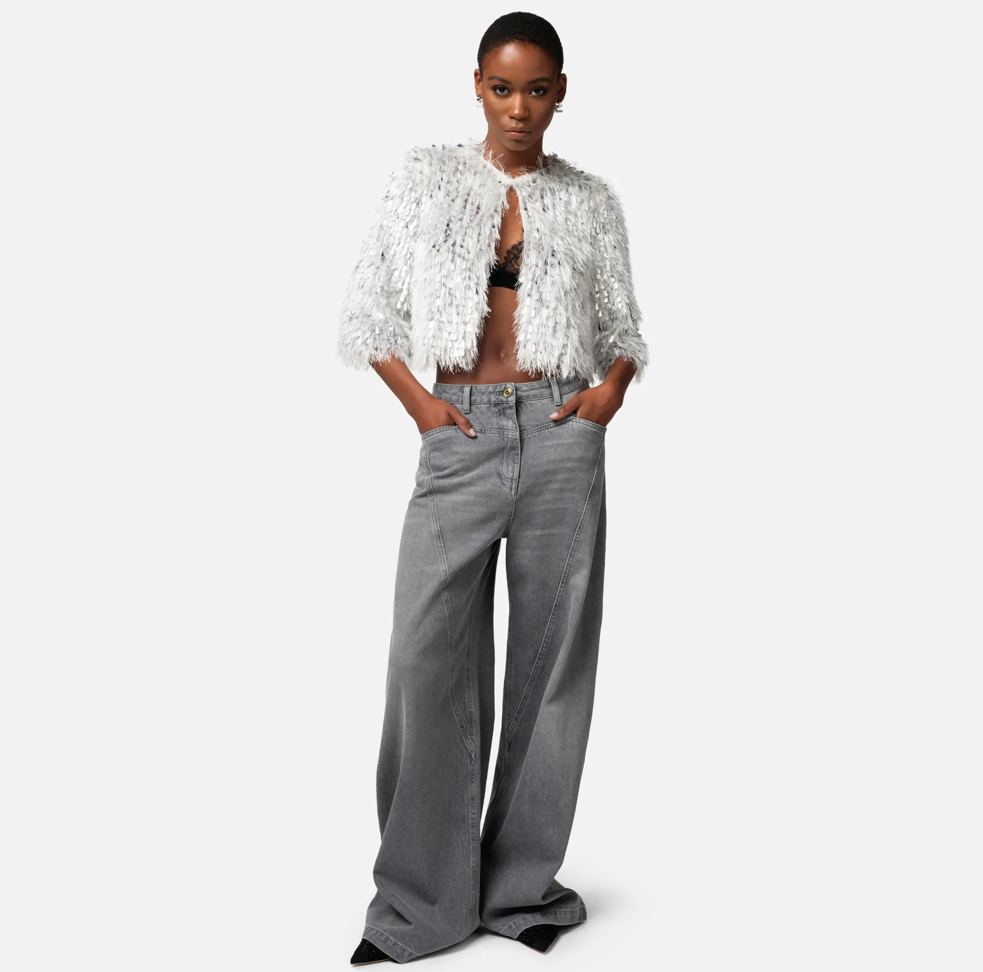 Elisabetta Franchi Giacche & Trench^Giacca Cropped In Organza Sfrangiata