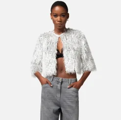 Elisabetta Franchi Giacche & Trench^Giacca Cropped In Organza Sfrangiata